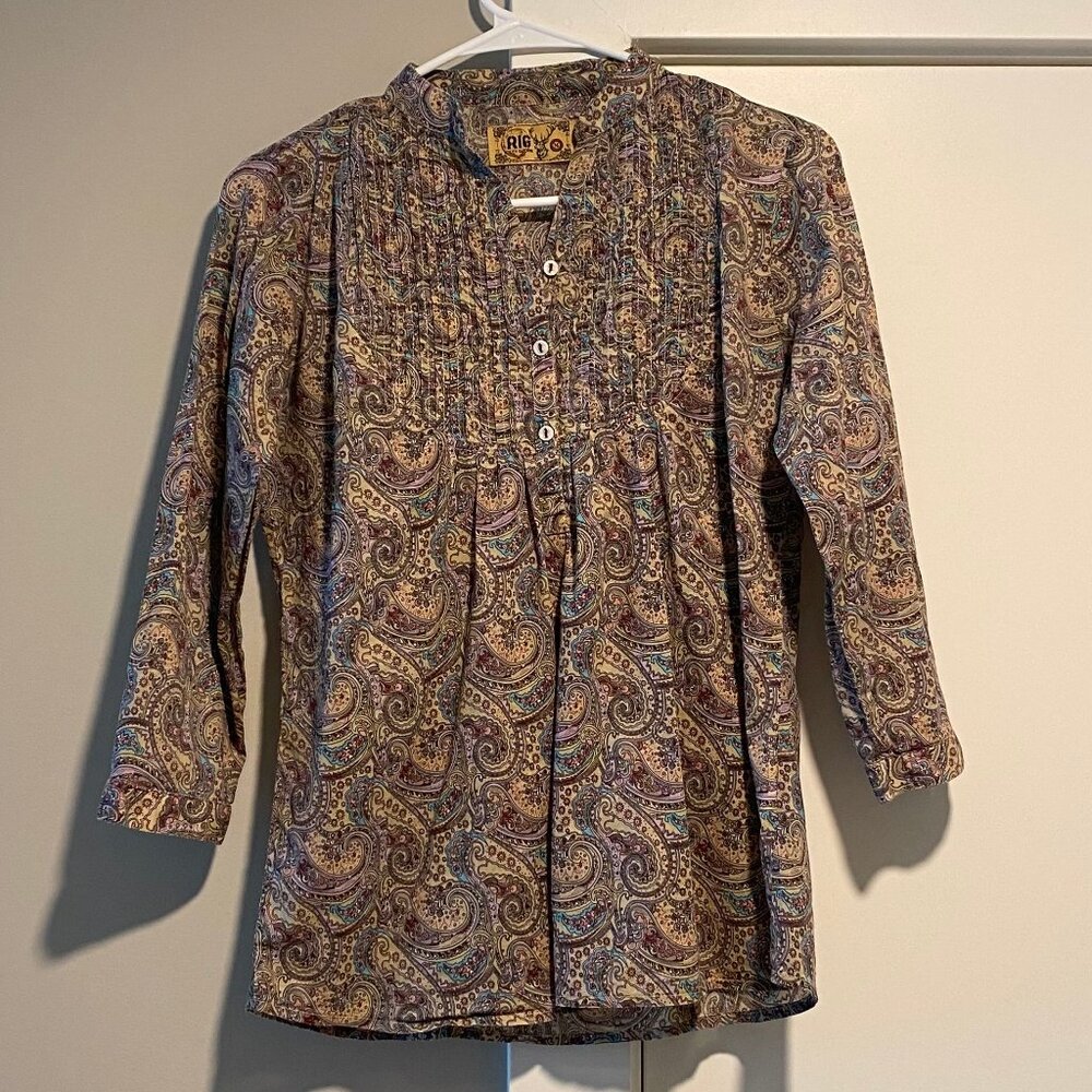 Rig Utility Clothing Paisley 100% cotton Top Sz M Bohemian Hippie Western